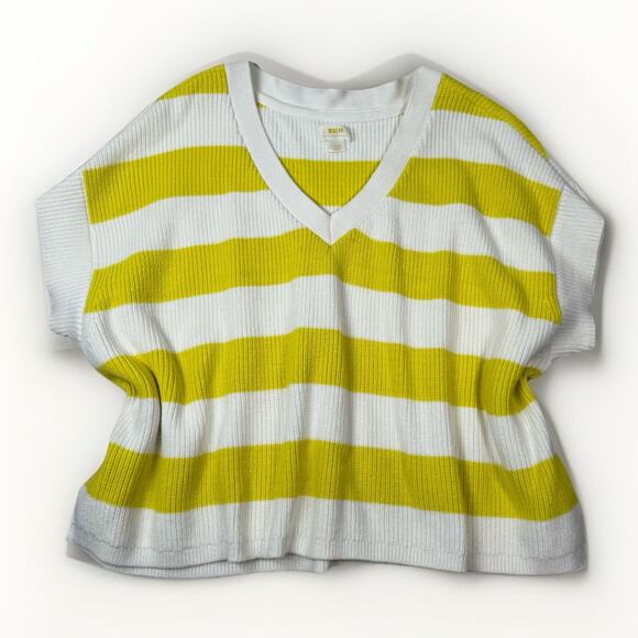 Maeve Anthropologie Yellow White Striped Oversized Knit Sweater Womens Size L - Picture 3 of 9